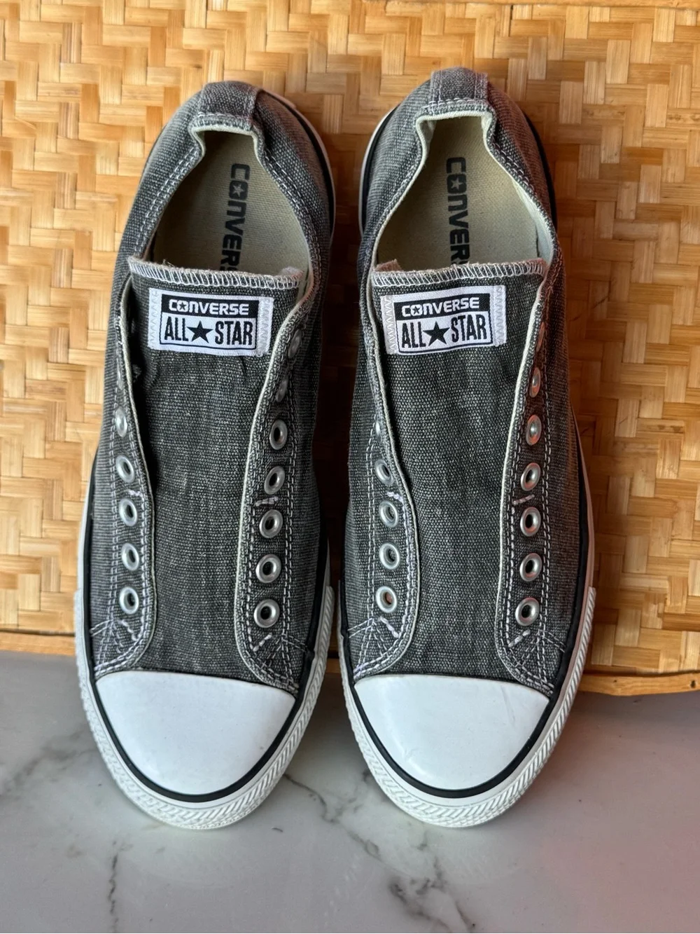 SOLD‼️Converse Chuck Taylor Slip On Laceless Low Top Gray Denim 147091F - Picture 1 of 7